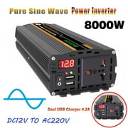 CHENGSI 1300 Watt Pure Sine Wave Power Inverter DC 12V to AC 220V Converter, for Home, RV, Truck, Off-Grid Solar Power Inverter, Maximum Power Output of 8000W